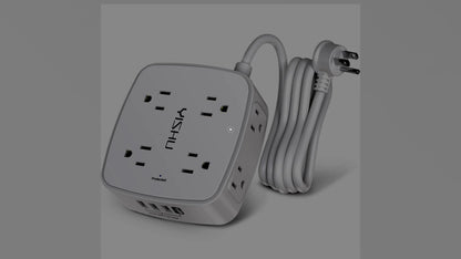 6 Ft Surge Protector Power Strip - 8 Widely Outlets with 4 USB Ports, 3 Side Outlet Extender with 6 Feet Extension Cord, Flat Plug, Wall Mount, Desk USB Charging Station, ETL,White - New