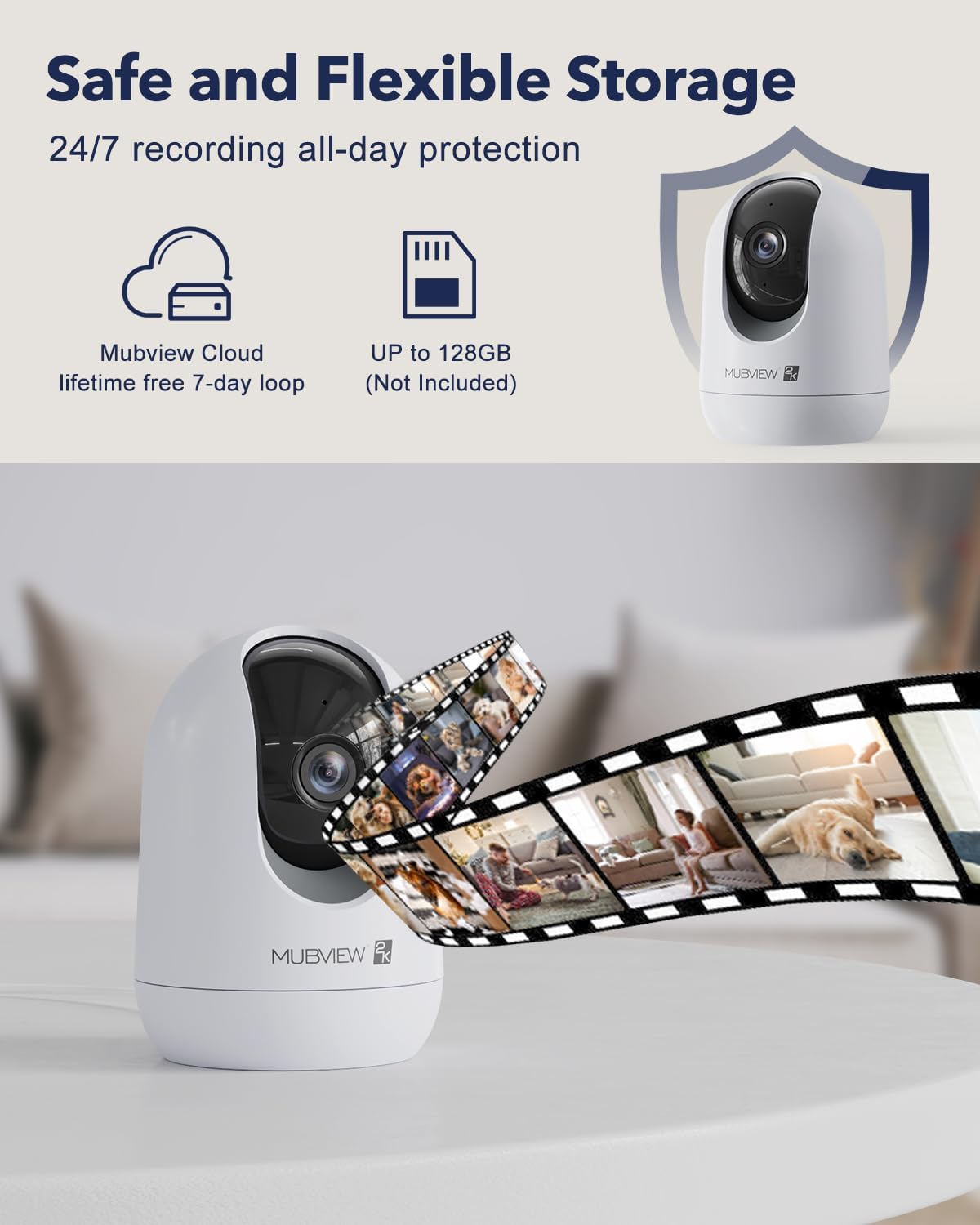 Indoor Security Camera 2K, Pet Camera with Phone App, WiFi Cameras for Home Security Camera for Dog/ Baby Monitor/Elder Pan Tilt, 2.4G, 24/7, 2-Way Talk, Human Detection, Motion Tracking, SD&Cloud