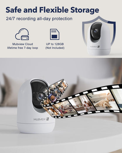 Indoor Security Camera 2K, Pet Camera with Phone App, WiFi Cameras for Home Security Camera for Dog/ Baby Monitor/Elder Pan Tilt, 2.4G, 24/7, 2-Way Talk, Human Detection, Motion Tracking, SD&Cloud