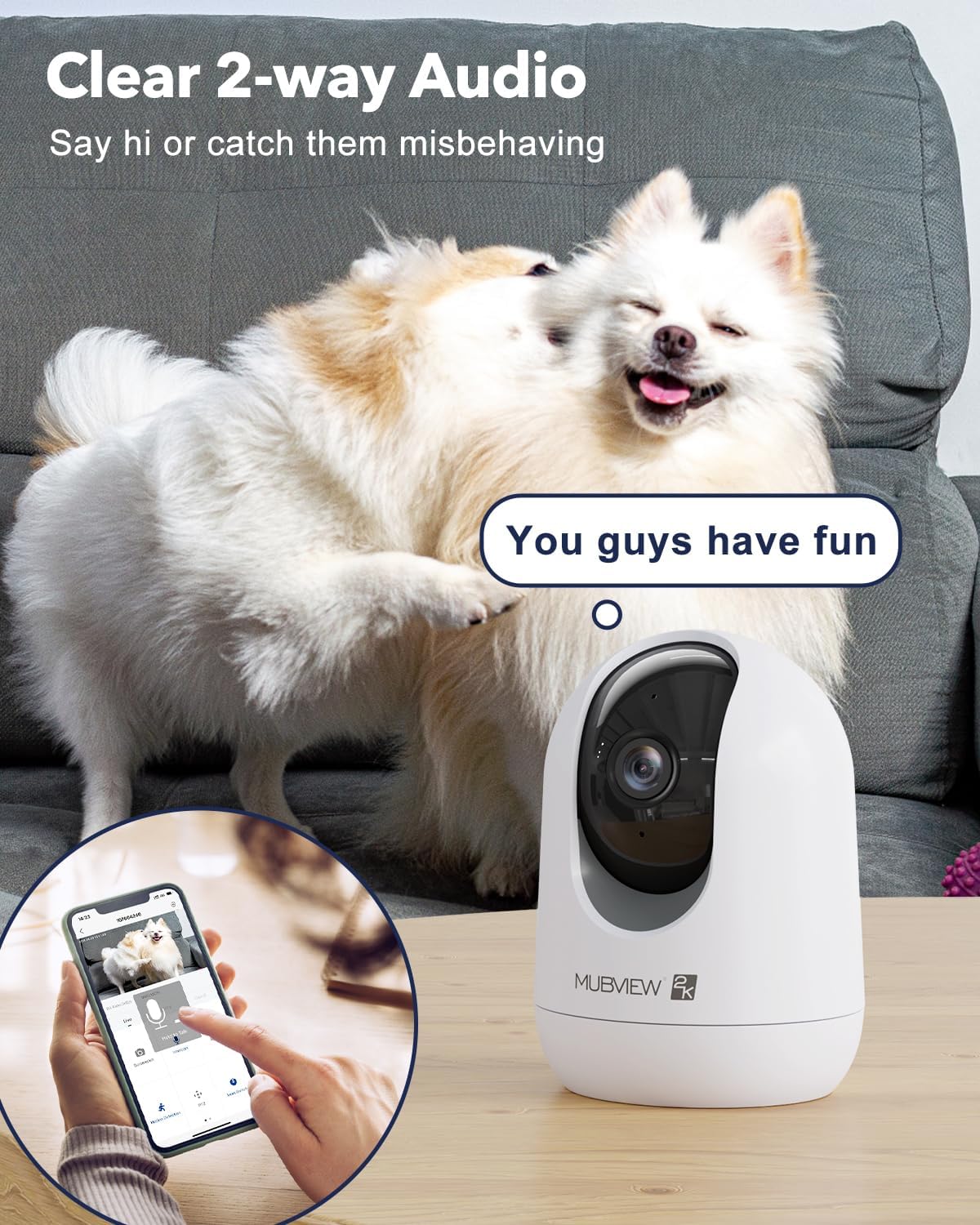Indoor Security Camera 2K, Pet Camera with Phone App, WiFi Cameras for Home Security Camera for Dog/ Baby Monitor/Elder Pan Tilt, 2.4G, 24/7, 2-Way Talk, Human Detection, Motion Tracking, SD&Cloud