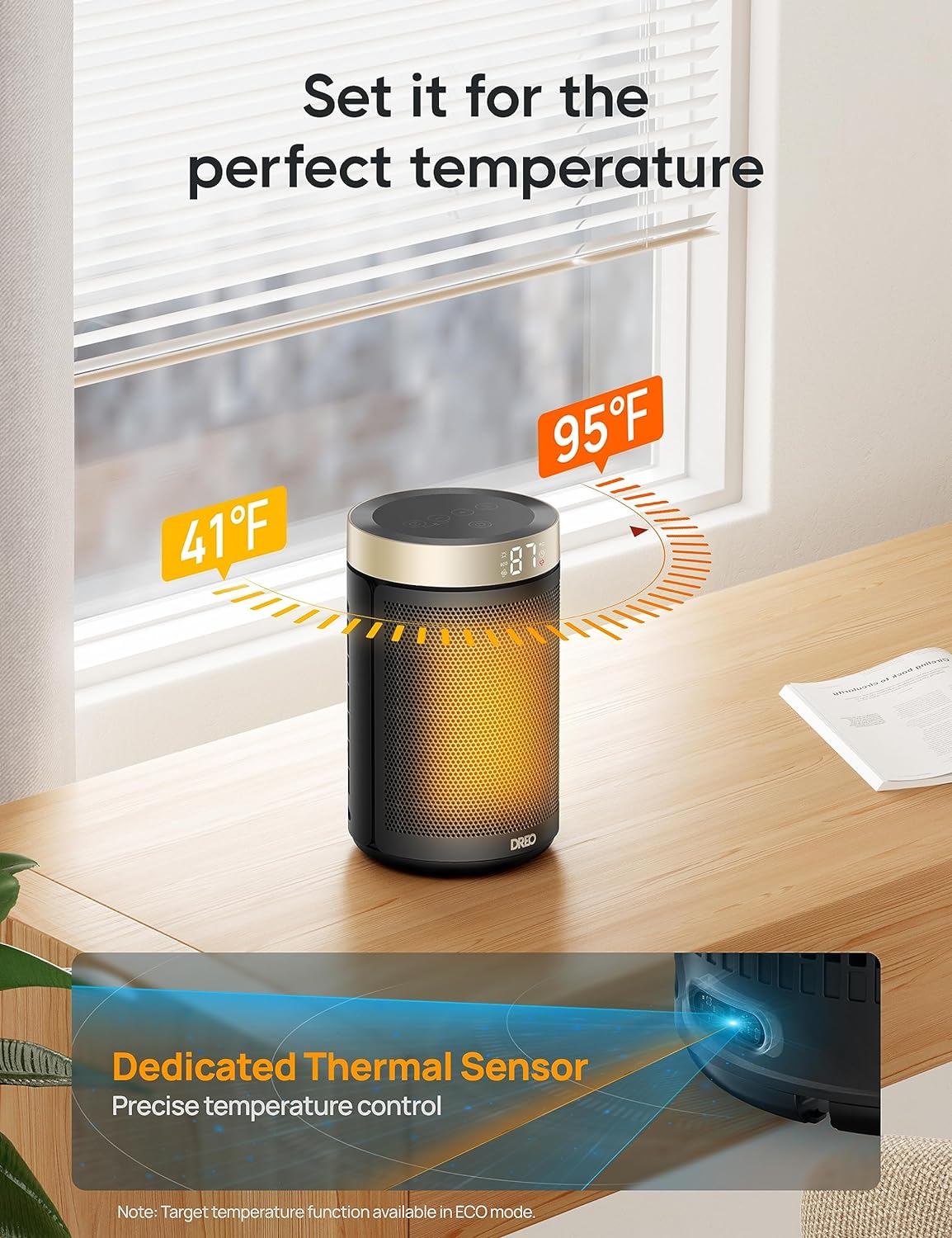 Dreo Space Heater, Portable Electric Heaters for Indoor Use with Thermostat, Digital Display, 1-12H Timer, Eco Mode and Fan Mode, 1500W PTC Ceramic Fast Safety Heat for Office Bedroom Home