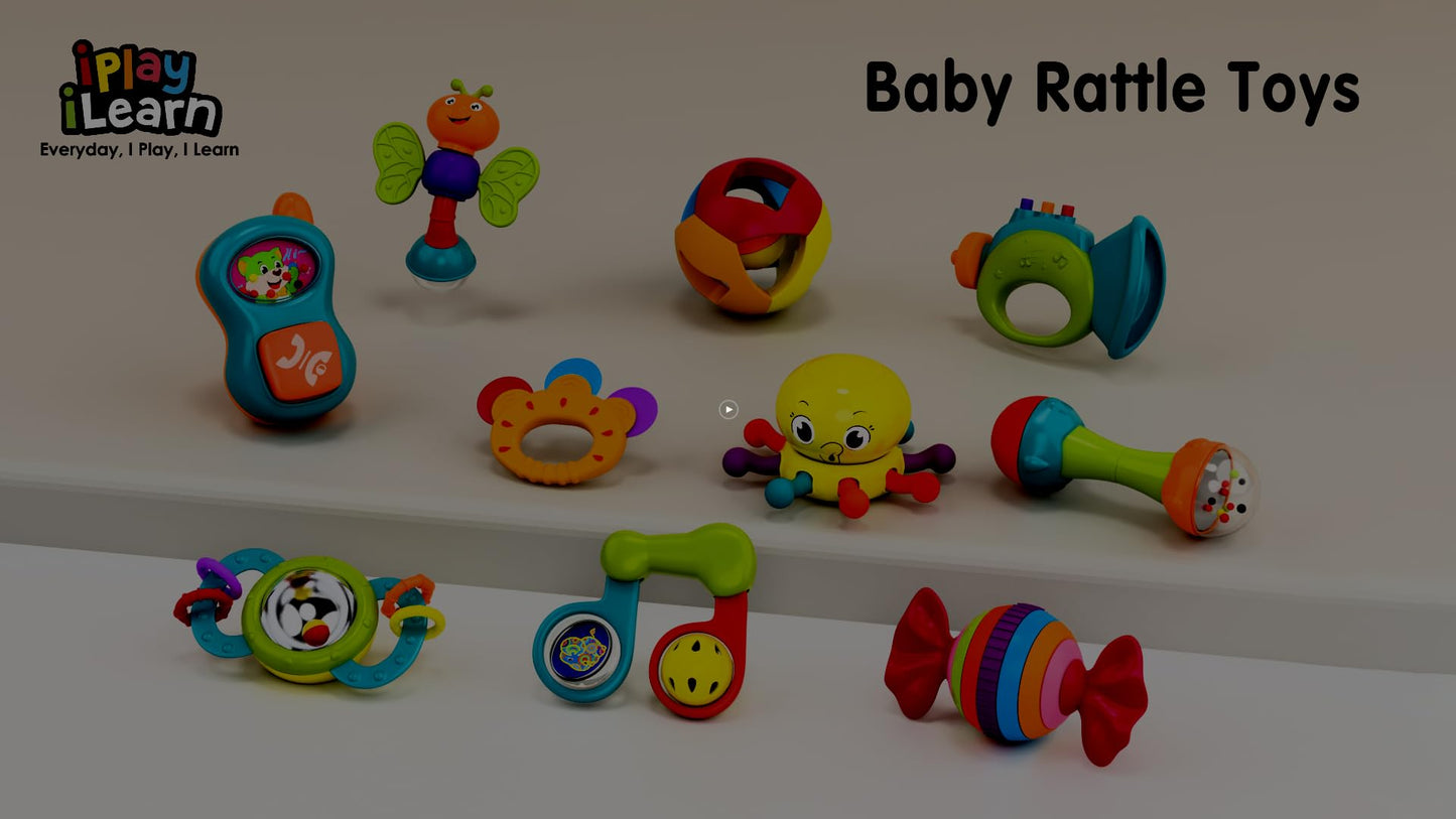 iPlay, iLearn 10pcs Baby Rattles Toys Set, Infant Grab Shake Rattle, Easy Hold Sensory Teether, Babies Development Learning Music Toy, Newborn Shower Birthday Gift 1 2 3 4 5 6 7 9 10 12 Month Boy Girl - New