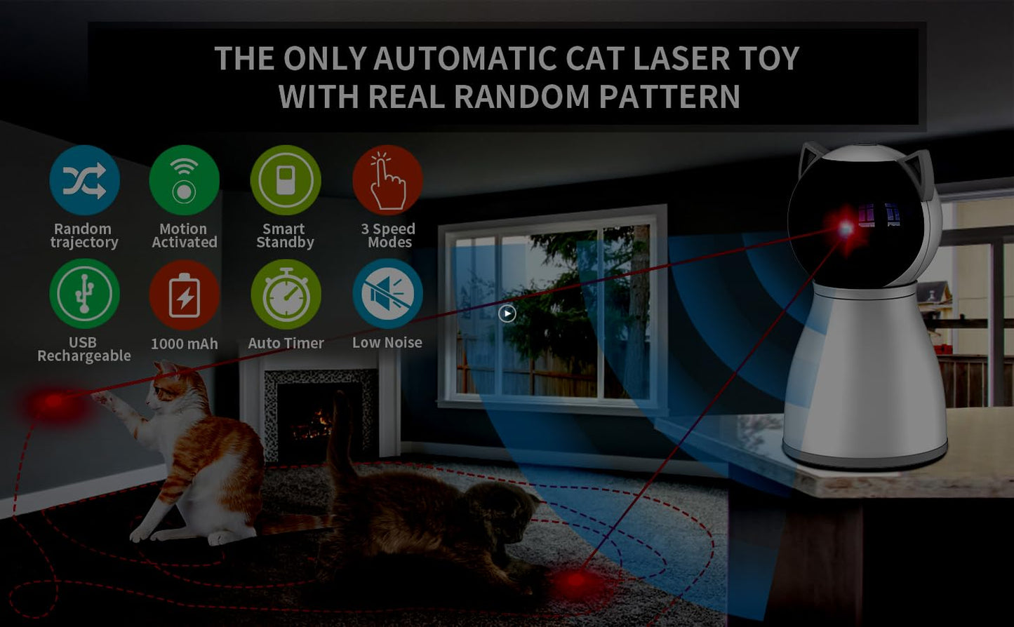 YVE LIFE Cat Toys Laser for Indoor Cats,The 4th Generation Real Random Trajectory Motion Activated Rechargeable Automatic Cat Laser Toy,Interactive Cat Toys for Bored Indoor Cats/Kittens - New