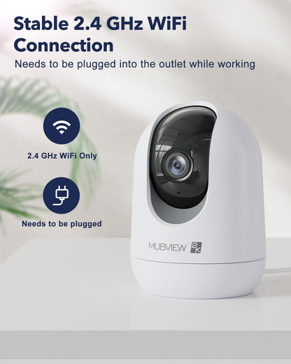 Indoor Security Camera 2K, Pet Camera with Phone App, WiFi Cameras for Home Security Camera for Dog/ Baby Monitor/Elder Pan Tilt, 2.4G, 24/7, 2-Way Talk, Human Detection, Motion Tracking, SD&Cloud