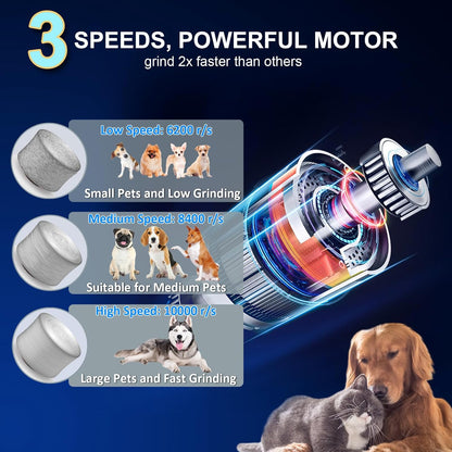 YABIFE Dog Nail Grinder, Dog Nail Trimmers and Clippers Kit, Super Quiet Electric Pet Nail Grinder, Rechargeable, for Small Large Dogs & Cats Toenail & Claw Grooming,3 Speeds, 2 Grinding Wheels