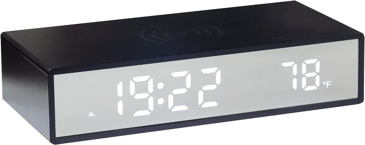 BXCLCK Digital Alarm Clock with Wireless Charging, 15W Fast Wireless Charger for Smart Phone, Night Time Mode, Adjustable Brightness, Snooze, 12/24H, LED Clock for Bedroom, Living Room, Office