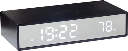 BXCLCK Digital Alarm Clock with Wireless Charging, 15W Fast Wireless Charger for Smart Phone, Night Time Mode, Adjustable Brightness, Snooze, 12/24H, LED Clock for Bedroom, Living Room, Office