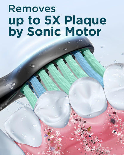 Sonic Electric Toothbrush for Adults - Rechargeable with 8 Brush Heads & Travel Case,Teeth Whitening , Power with Holder, 3Hours Charge for 120 Days - Black
