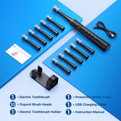 TEETHEORY Electric Toothbrush for Adults with Holder and 10 Brush Heads, Rechargeable Toothbrush Electric Fast 2 Hr Charge Last 35 Days, 40000 VPM and 3 Modes,Smart Timer