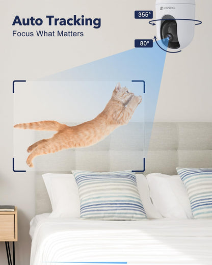 Indoor Security Camera 2K, Pet Camera with Phone App, WiFi Cameras for Home Security Camera for Dog/ Baby Monitor/Elder Pan Tilt, 2.4G, 24/7, 2-Way Talk, Human Detection, Motion Tracking, SD&Cloud