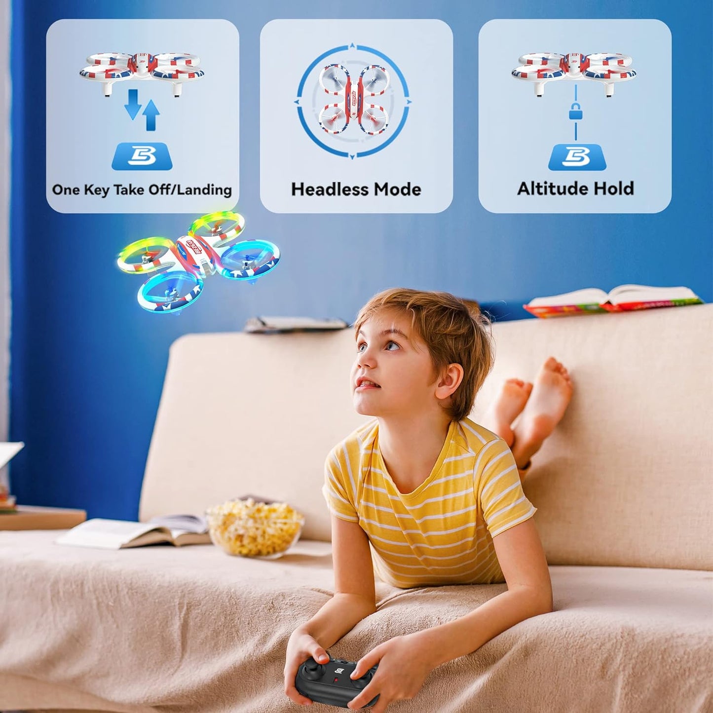 BEZGAR HQ051 Drones for Kids - RC Drone Indoor, LED Remote Control Mini Drone with 3D Flip and 3 Speed Propeller Full Protect Small Drone Quadcopter for Beginners, Easy to fly Gifts for Kids