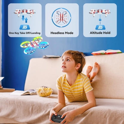 BEZGAR HQ051 Drones for Kids - RC Drone Indoor, LED Remote Control Mini Drone with 3D Flip and 3 Speed Propeller Full Protect Small Drone Quadcopter for Beginners, Easy to fly Gifts for Kids