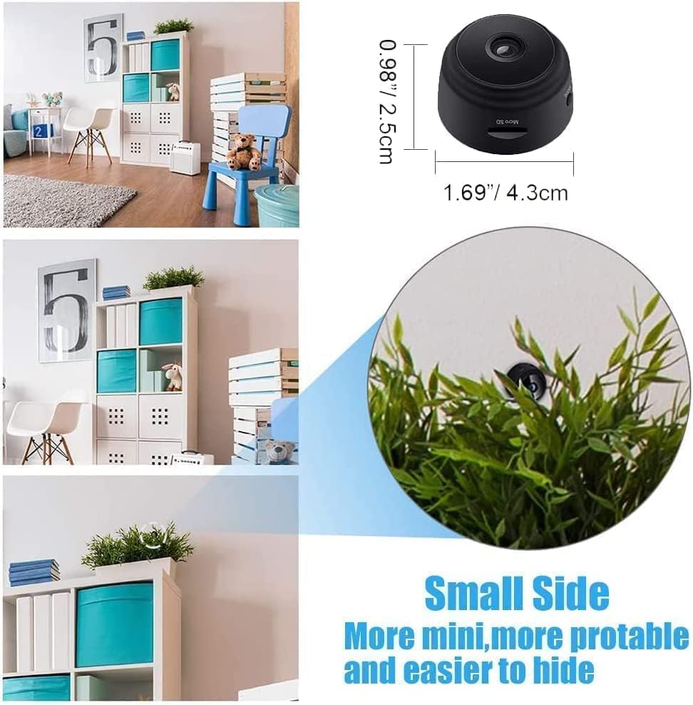 Camera Mini 1080P Smart Wireless Wireless WiFi Camera Home Security Surveillance Cam Car Tiny Nanny Cam, Small Portable Baby Cameras Dog Pet Camera for Indoor Outdoor Black