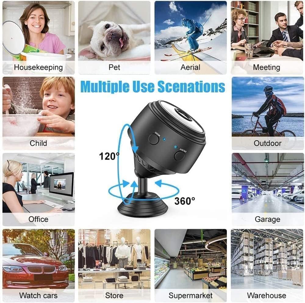 Camera Mini 1080P Smart Wireless Wireless WiFi Camera Home Security Surveillance Cam Car Tiny Nanny Cam, Small Portable Baby Cameras Dog Pet Camera for Indoor Outdoor Black