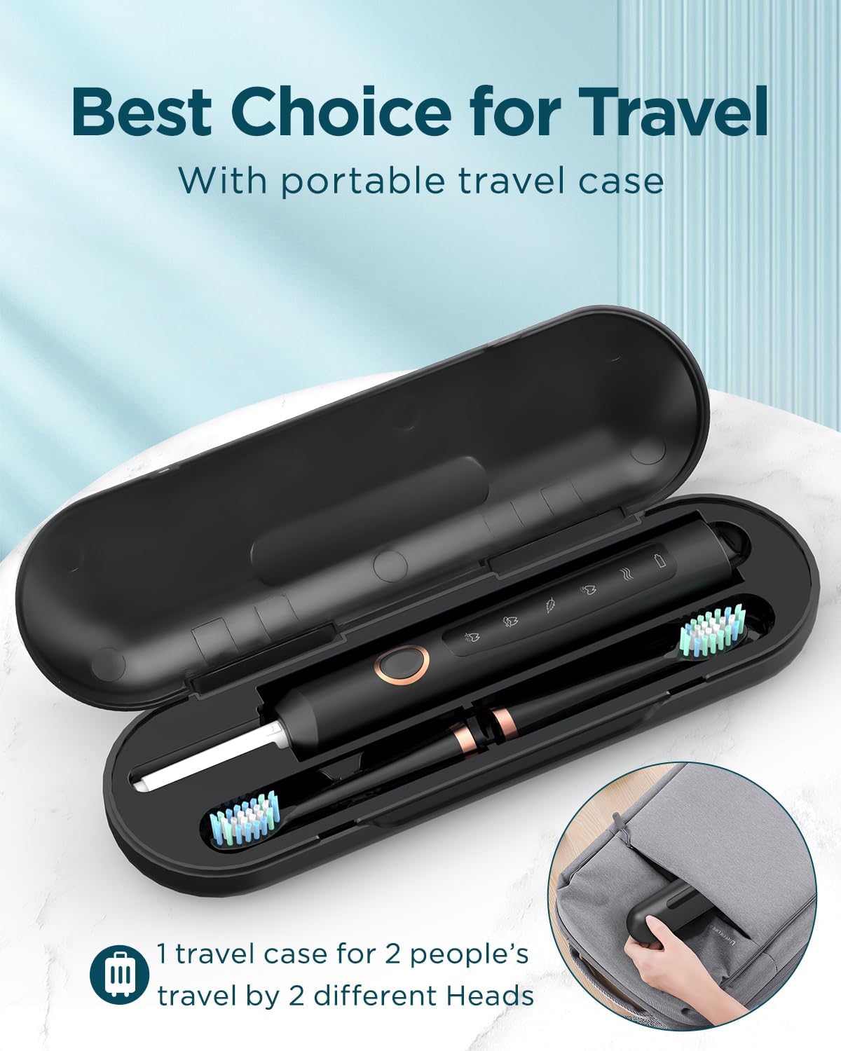 Sonic Electric Toothbrush for Adults - Rechargeable with 8 Brush Heads & Travel Case,Teeth Whitening , Power with Holder, 3Hours Charge for 120 Days - Black