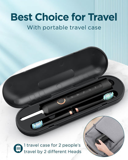 Sonic Electric Toothbrush for Adults - Rechargeable with 8 Brush Heads & Travel Case,Teeth Whitening , Power with Holder, 3Hours Charge for 120 Days - Black