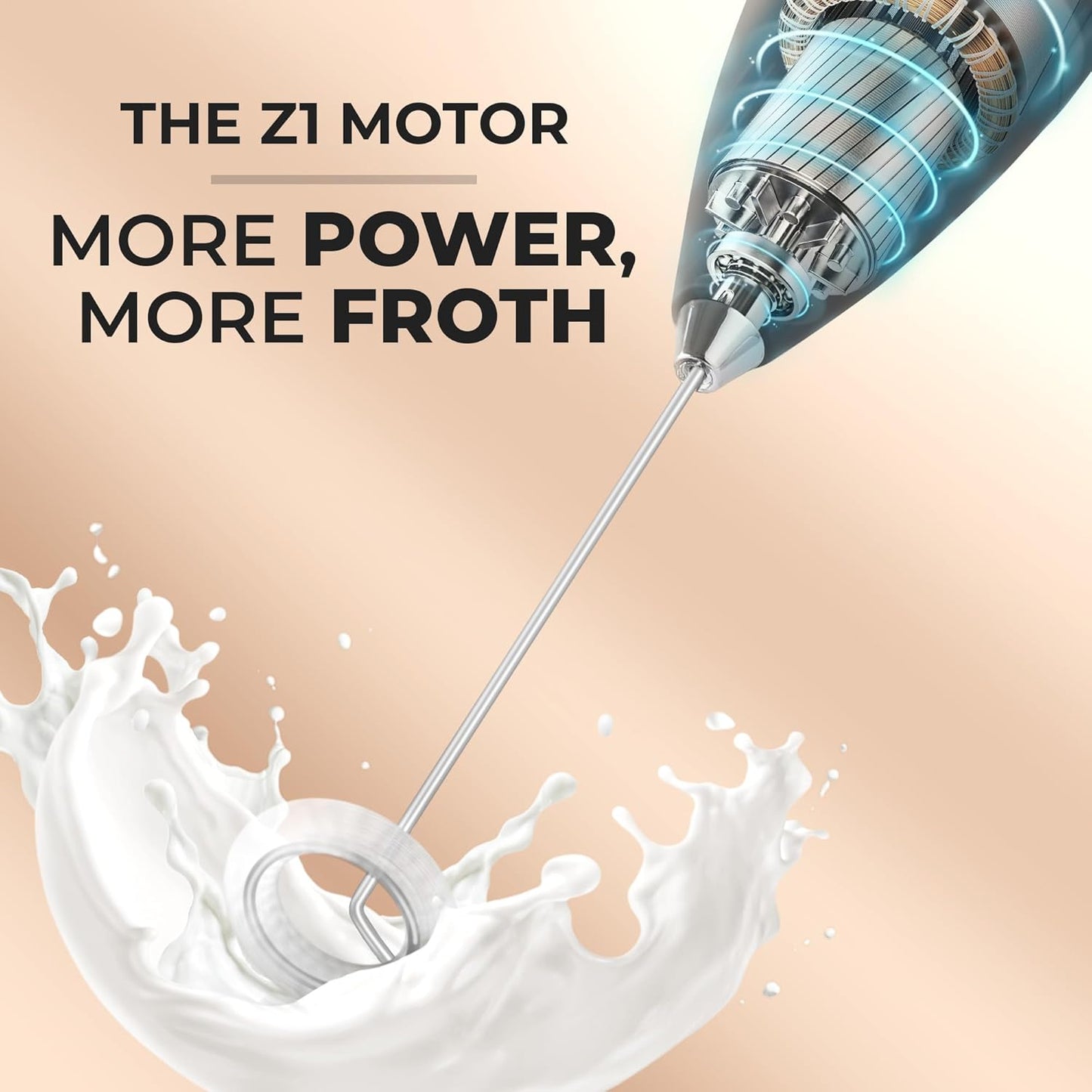 Kitchen Powerful Milk Frother Wand With 2 Duracell Batteries - Ultra Fast Handheld Drink Mixer - Electric Whisk Foam Maker for Coffee, Lattes, Cappuccino, Matcha, Hot Chocolate & Creamer - Black